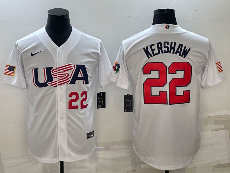 Men 2023 World Cub USA #22 Kershaw White Nike MLB Jersey19